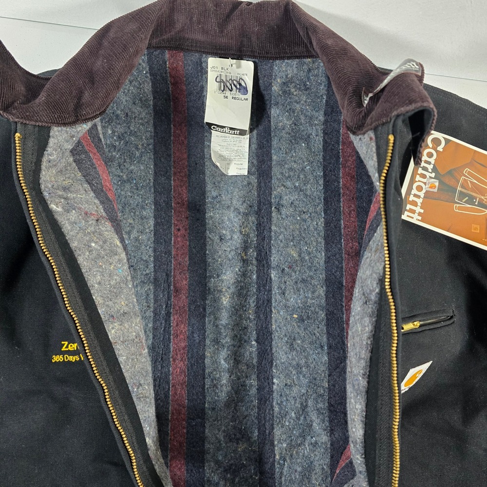 NWT‎ VTG Carhartt J01 BLK Duck Detroit Jacket Blanket Lined Black 56 3XL - Picture 6 of 10